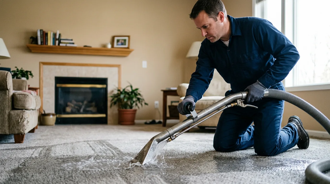 Water damage restoration technician working near Sudan, TX